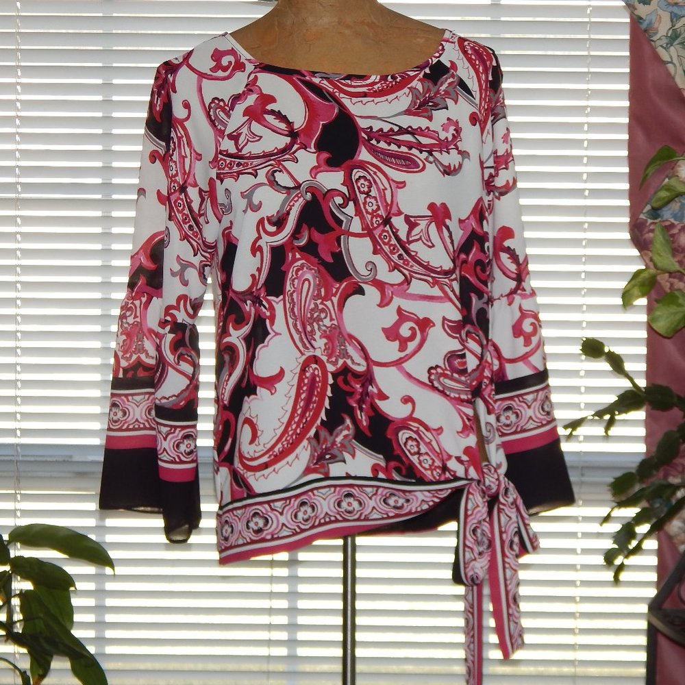 NWT $179 JOSEPH RIBKOFF Pink Black White Blouse XS 4